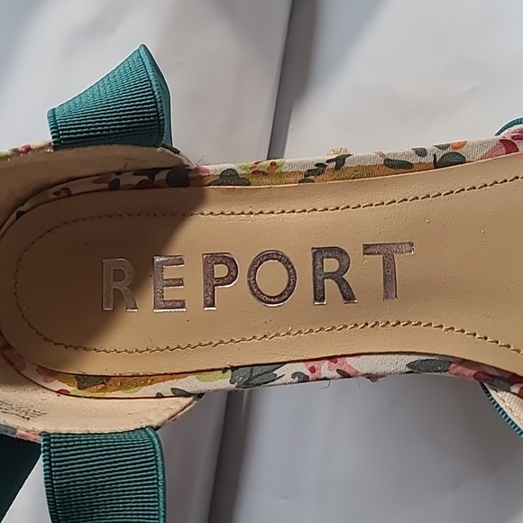REPORT-Antonella floral print w/ teal trimming and elastic straps wedges - Picture 6 of 8